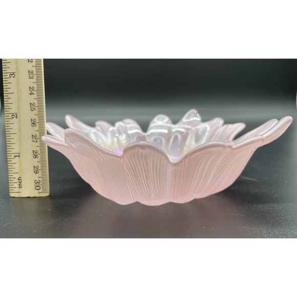Pink Floral Art Glass Bowl Turkish Akcam Iridescent Gorgeous Shimmery - Picture 4 of 6